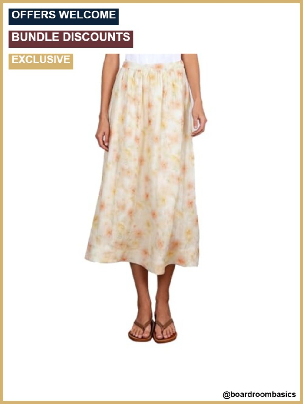 Women's Pure Linen A-Line Midi Skirt with Pockets Relaxed Fit